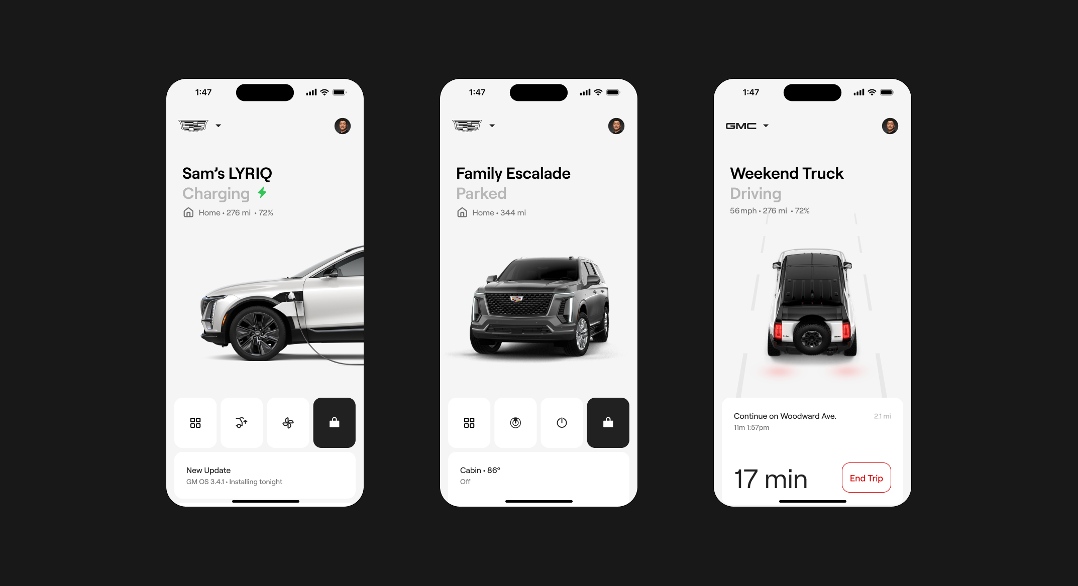 Vehicle states — charging, parked, driving
